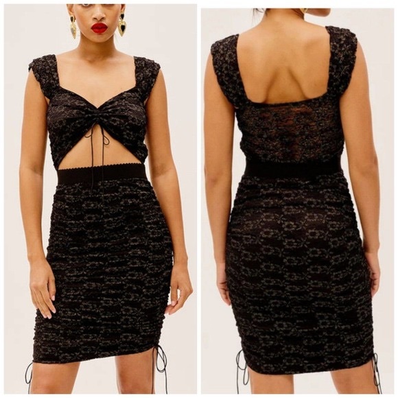 For Love & Lemons Joanna Lace Cut Out Ruched Dress Small NEW NWT